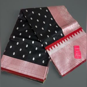 New Silk Indian Wedding Saree,black Party Wear Ethnic New Designer Sari